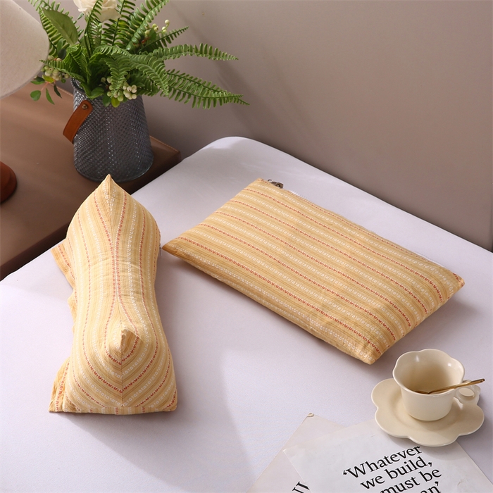 91家纺网 家纺一手货源 找家纺 蔻眠 三角牵引组合枕荞麦枕成人护颈枕头枕芯 三角牵引组合-黄色 三角枕35*16 方枕35*20