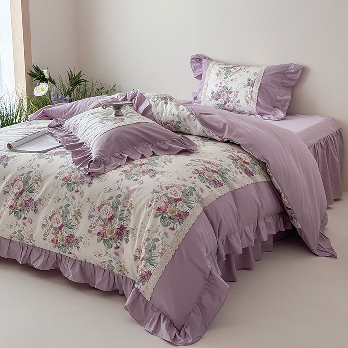 91家纺网 家纺一手货源 找家纺 （总）花香四季2025新款法式床裙棉布花边款 四件套