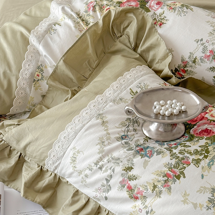 91家纺网 家纺一手货源 找家纺 （总）花香四季2025新款法式床裙棉布花边款 四件套