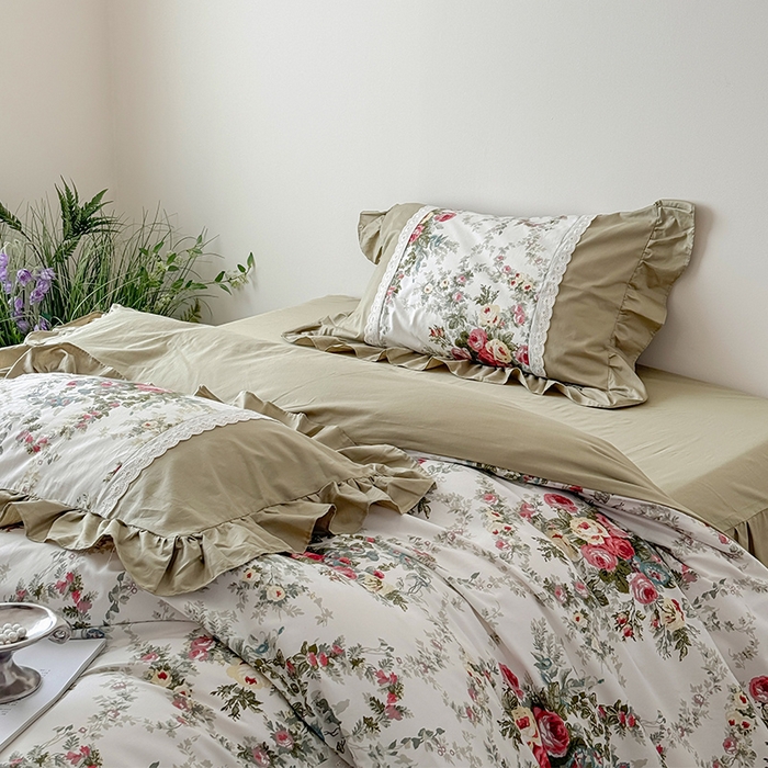 91家纺网 家纺一手货源 找家纺 （总）花香四季2025新款法式床裙棉布花边款 四件套