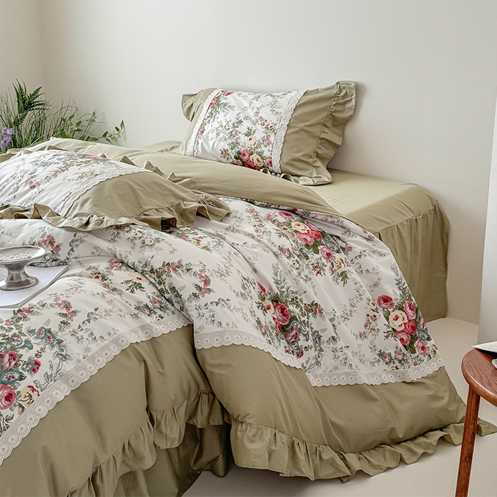 91家纺网 家纺一手货源 找家纺 （总）花香四季2025新款法式床裙棉布花边款 四件套
