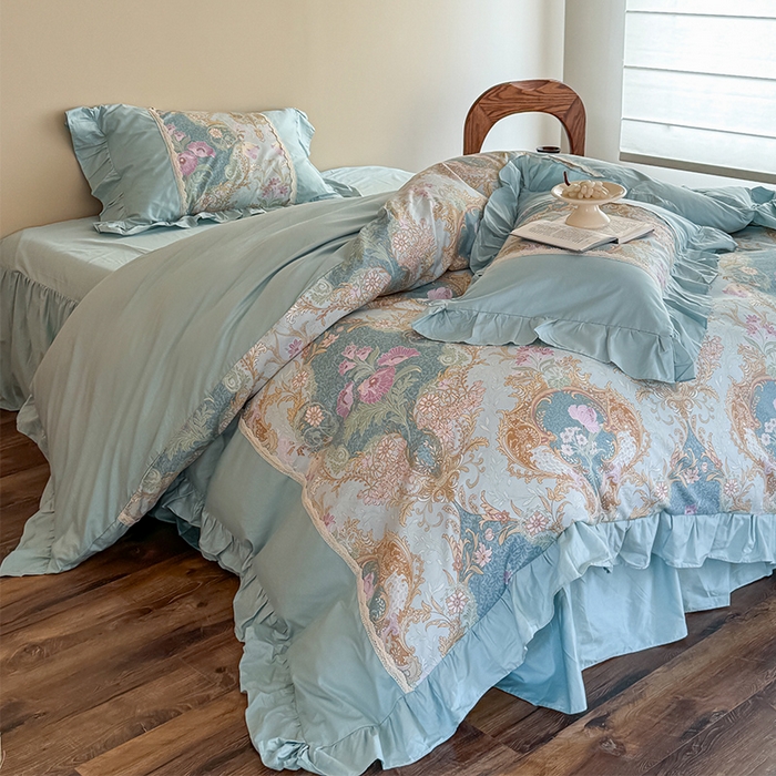 91家纺网 家纺一手货源 找家纺 （总）花香四季2025新款法式床裙四件套-水溶花边款