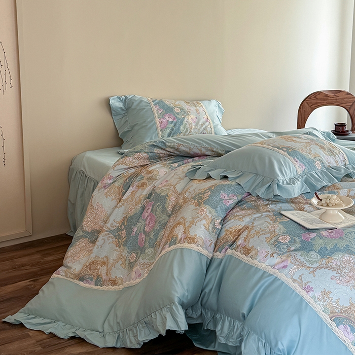 91家纺网 家纺一手货源 找家纺 （总）花香四季2025新款法式床裙四件套-水溶花边款