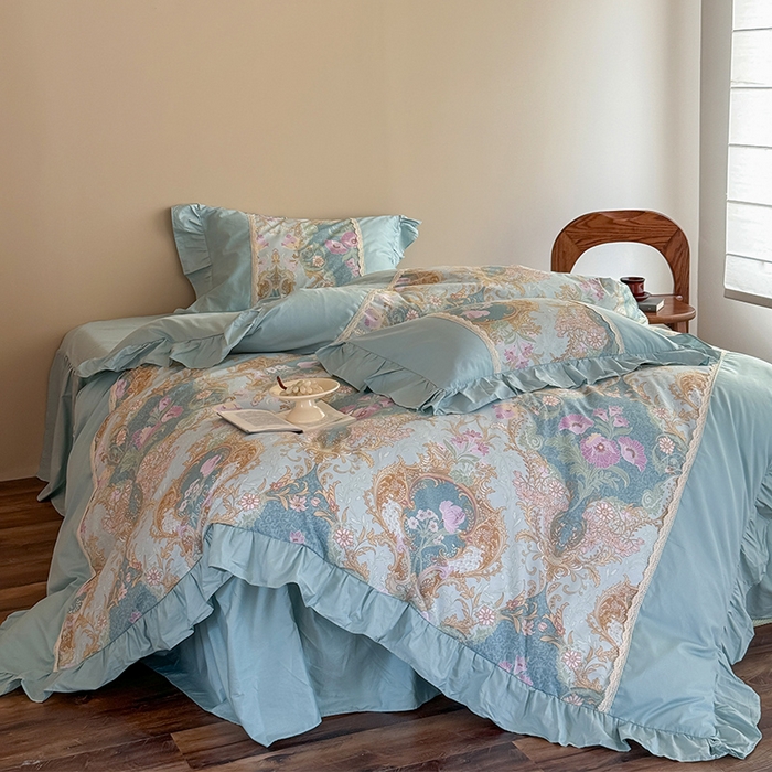 91家纺网 家纺一手货源 找家纺 （总）花香四季2025新款法式床裙四件套-水溶花边款