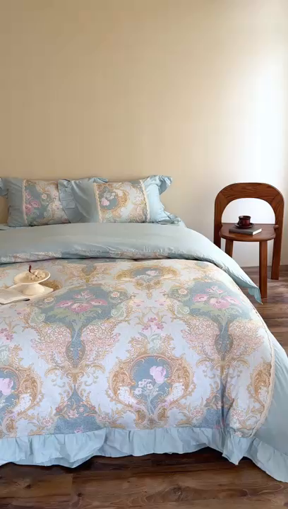 91家纺网 家纺一手货源 找家纺 （总）花香四季2025新款法式床裙四件套-水溶花边款