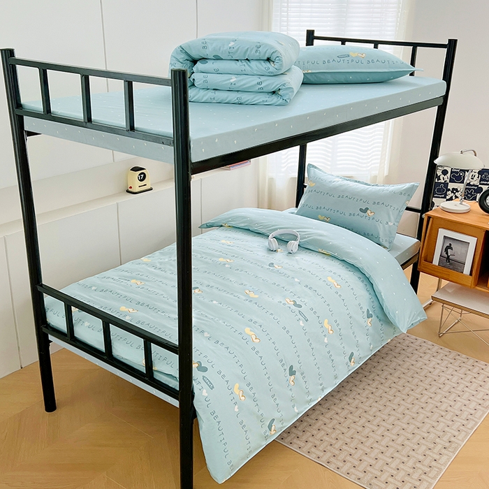 91家纺网 家纺一手货源 找家纺 锦润家纺2025新款全棉13372学生三件套纯棉宿舍六件套 爱之定律-蓝