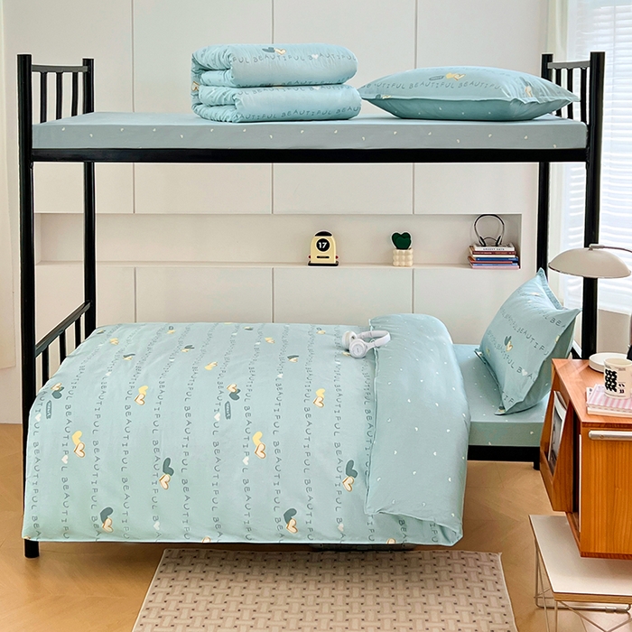 91家纺网 家纺一手货源 找家纺 锦润家纺2025新款全棉13372学生三件套纯棉宿舍六件套 爱之定律-蓝