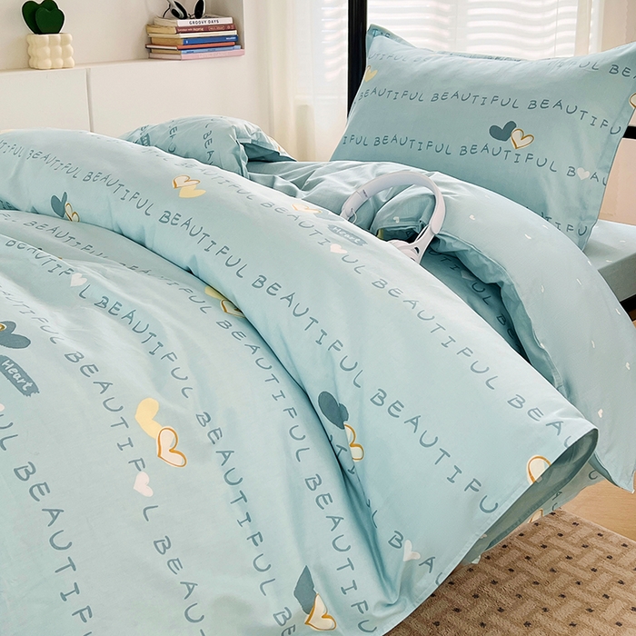 91家纺网 家纺一手货源 找家纺 锦润家纺2025新款全棉13372学生三件套纯棉宿舍六件套 爱之定律-蓝