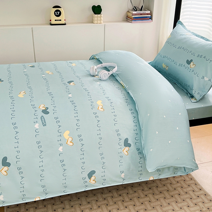 91家纺网 家纺一手货源 找家纺 锦润家纺2025新款全棉13372学生三件套纯棉宿舍六件套 爱之定律-蓝