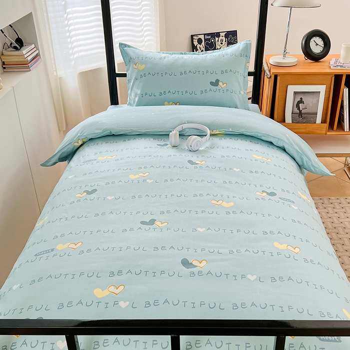 91家纺网 家纺一手货源 找家纺 锦润家纺2025新款全棉13372学生三件套纯棉宿舍六件套 爱之定律-蓝