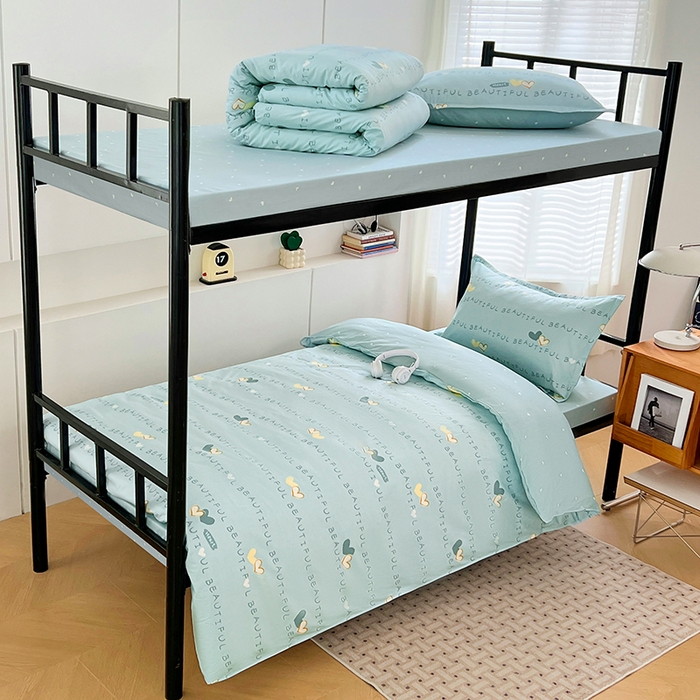 91家纺网 家纺一手货源 找家纺 锦润家纺2025新款全棉13372学生三件套纯棉宿舍六件套 爱之定律-蓝