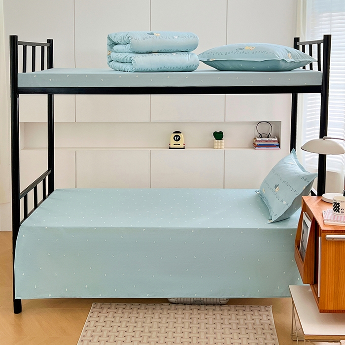 91家纺网 家纺一手货源 找家纺 锦润家纺2025新款全棉13372学生三件套纯棉宿舍六件套 爱之定律-蓝