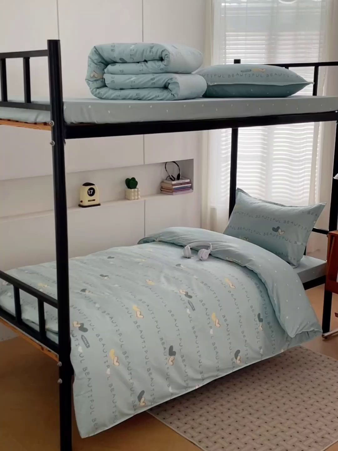 91家纺网 家纺一手货源 找家纺 锦润家纺2025新款全棉13372学生三件套纯棉宿舍六件套 爱之定律-蓝