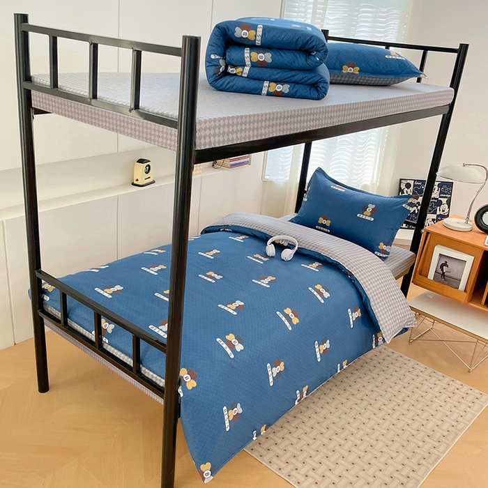 91家纺网 家纺一手货源 找家纺 锦润家纺2025新款全棉13372学生三件套纯棉宿舍六件套 彼特-蓝