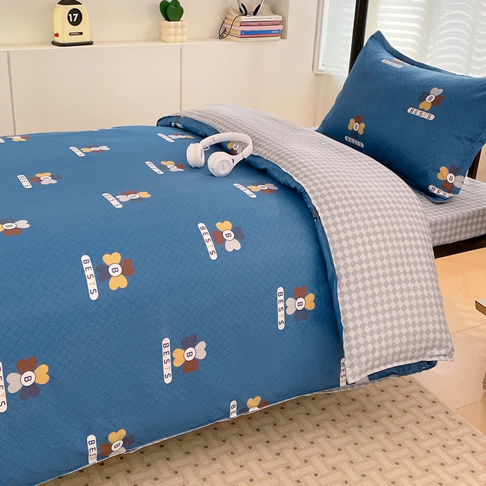 91家纺网 家纺一手货源 找家纺 锦润家纺2025新款全棉13372学生三件套纯棉宿舍六件套 彼特-蓝