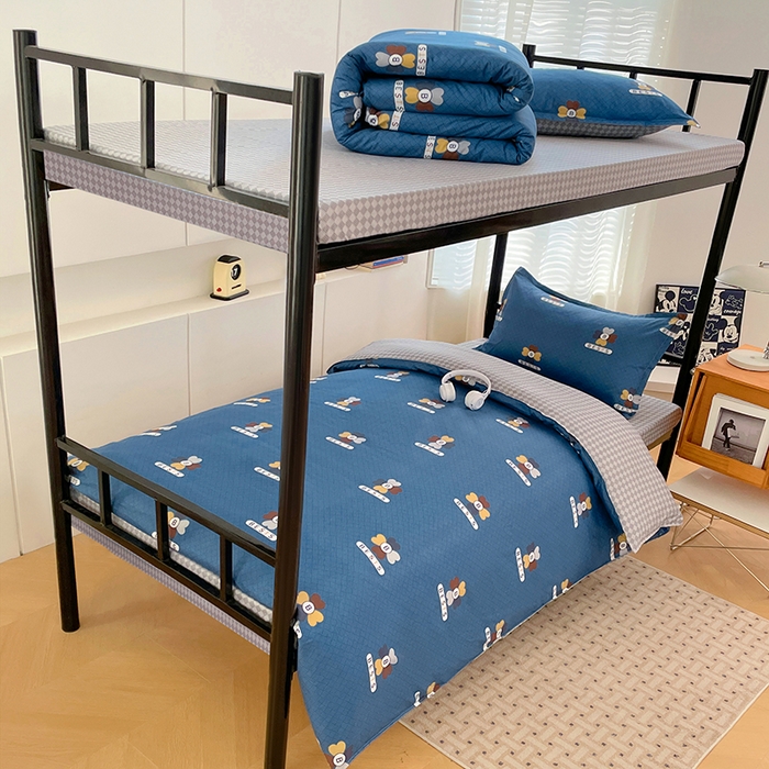 91家纺网 家纺一手货源 找家纺 锦润家纺2025新款全棉13372学生三件套纯棉宿舍六件套 彼特-蓝