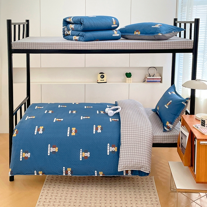 91家纺网 家纺一手货源 找家纺 锦润家纺2025新款全棉13372学生三件套纯棉宿舍六件套 彼特-蓝