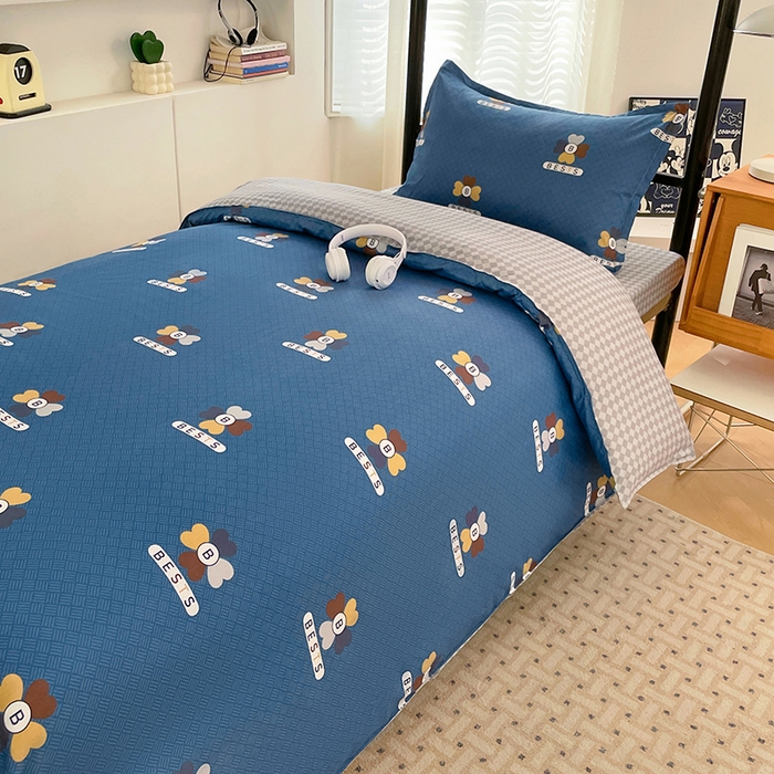 91家纺网 家纺一手货源 找家纺 锦润家纺2025新款全棉13372学生三件套纯棉宿舍六件套 彼特-蓝