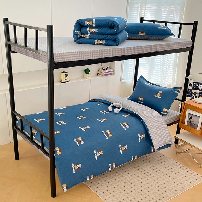 91家纺网 家纺一手货源 找家纺 锦润家纺2025新款全棉13372学生三件套纯棉宿舍六件套 彼特-蓝