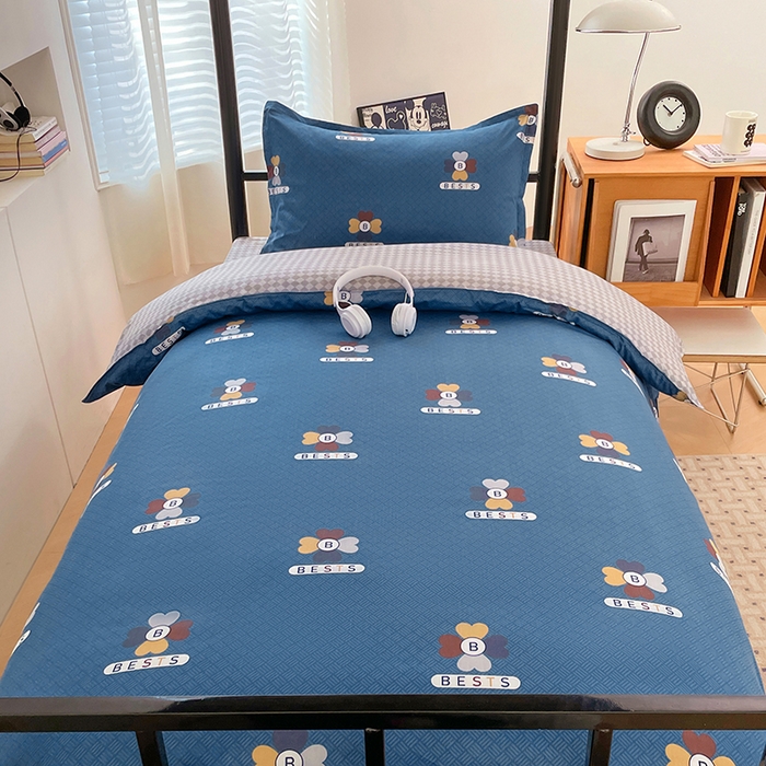 91家纺网 家纺一手货源 找家纺 锦润家纺2025新款全棉13372学生三件套纯棉宿舍六件套 彼特-蓝