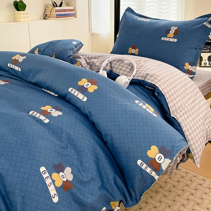 91家纺网 家纺一手货源 找家纺 锦润家纺2025新款全棉13372学生三件套纯棉宿舍六件套 彼特-蓝