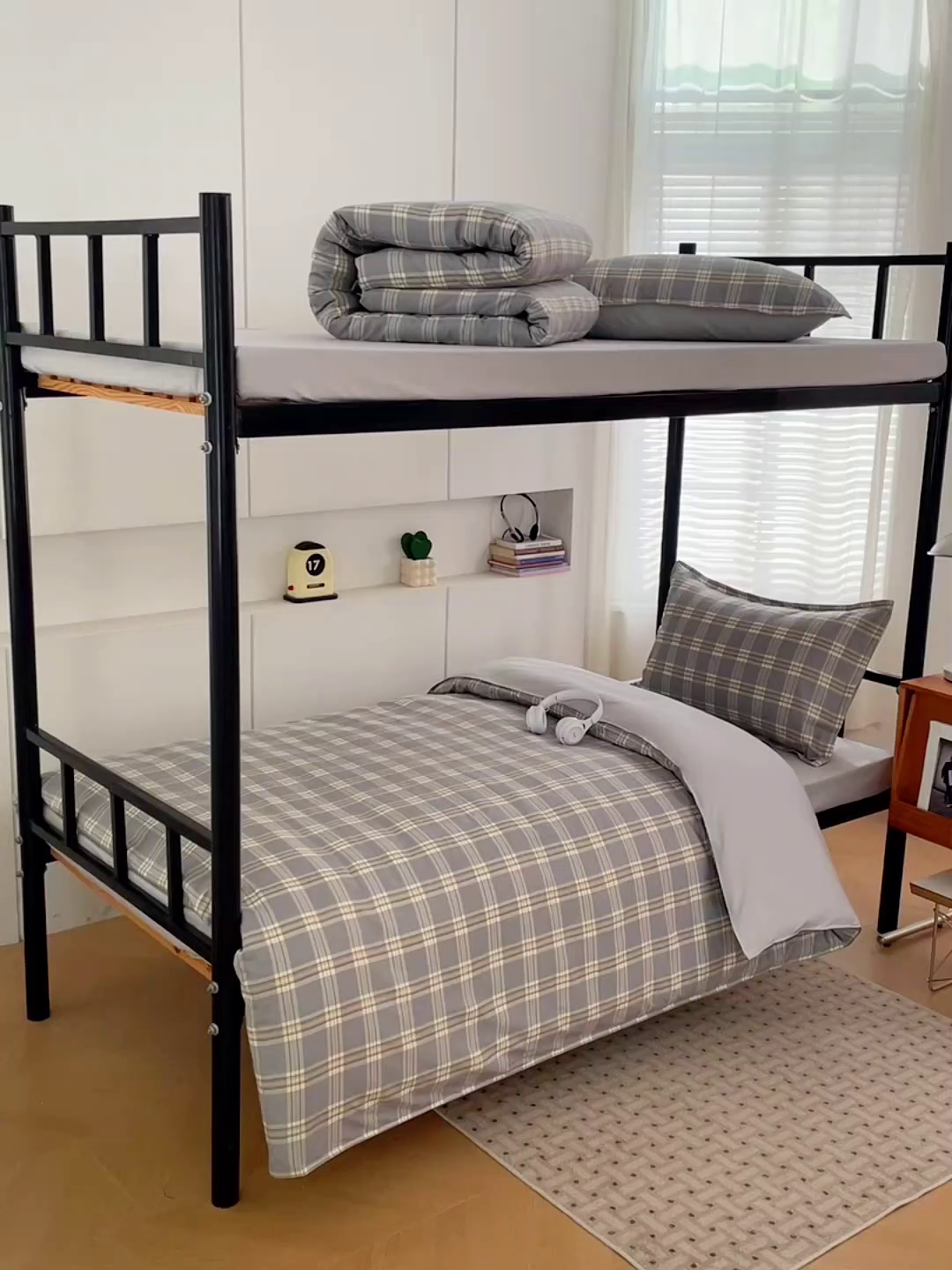 91家纺网 家纺一手货源 找家纺 锦润家纺2025新款全棉13372学生三件套纯棉宿舍六件套 泊雅-灰