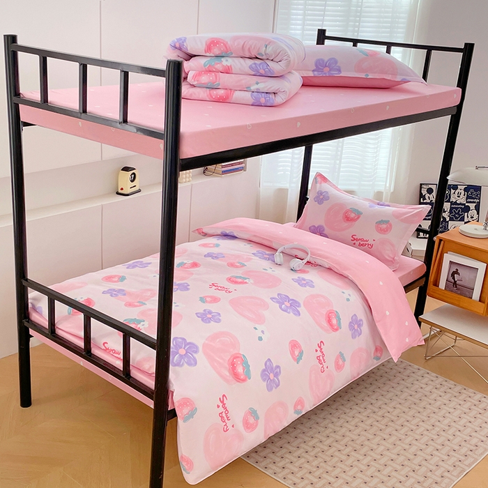 91家纺网 家纺一手货源 找家纺 锦润家纺2025新款全棉13372学生三件套纯棉宿舍六件套 玲珑花镜-粉