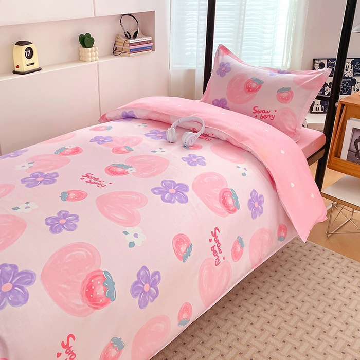 91家纺网 家纺一手货源 找家纺 锦润家纺2025新款全棉13372学生三件套纯棉宿舍六件套 玲珑花镜-粉