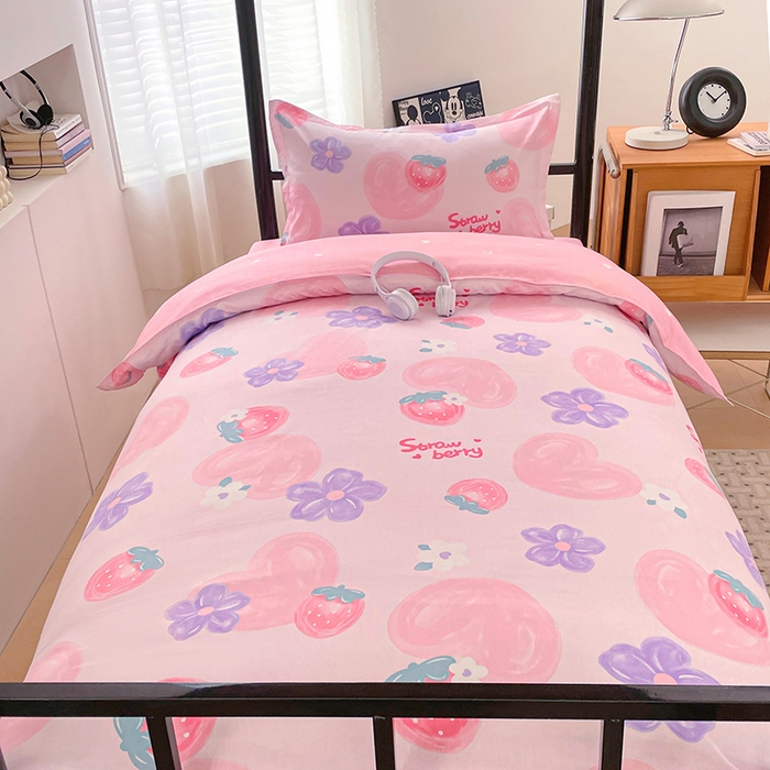 91家纺网 家纺一手货源 找家纺 锦润家纺2025新款全棉13372学生三件套纯棉宿舍六件套 玲珑花镜-粉