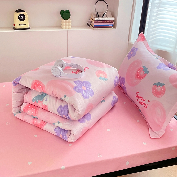 91家纺网 家纺一手货源 找家纺 锦润家纺2025新款全棉13372学生三件套纯棉宿舍六件套 玲珑花镜-粉