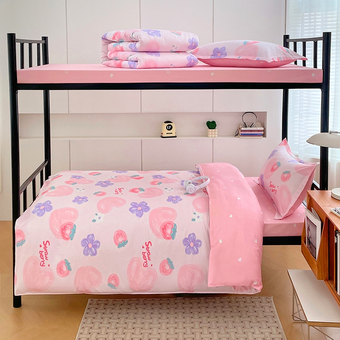 91家纺网 家纺一手货源 找家纺 锦润家纺2025新款全棉13372学生三件套纯棉宿舍六件套 玲珑花镜-粉