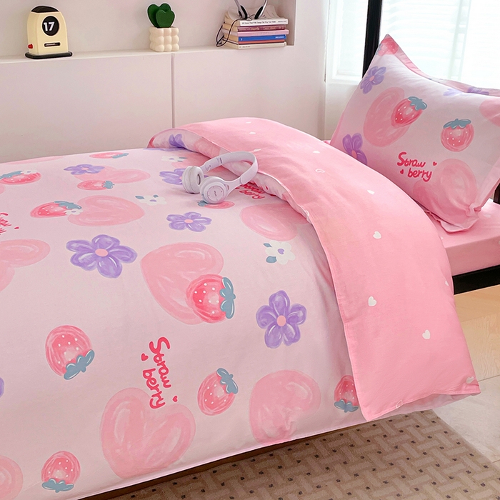 91家纺网 家纺一手货源 找家纺 锦润家纺2025新款全棉13372学生三件套纯棉宿舍六件套 玲珑花镜-粉