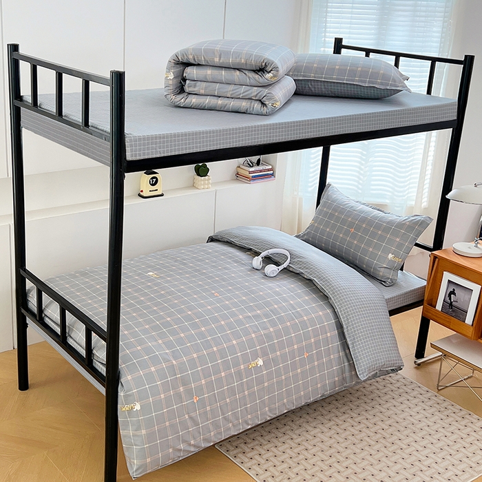 91家纺网 家纺一手货源 找家纺 锦润家纺2025新款全棉13372学生三件套纯棉宿舍六件套 潮音-深灰