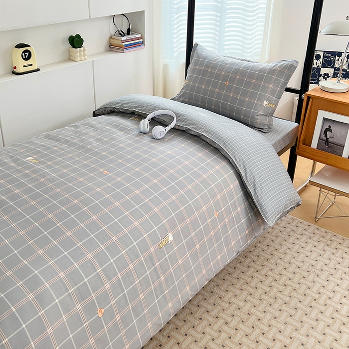 91家纺网 家纺一手货源 找家纺 锦润家纺2025新款全棉13372学生三件套纯棉宿舍六件套 潮音-深灰