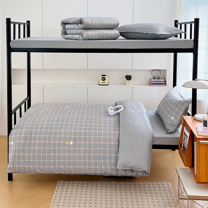 91家纺网 家纺一手货源 找家纺 锦润家纺2025新款全棉13372学生三件套纯棉宿舍六件套 潮音-深灰