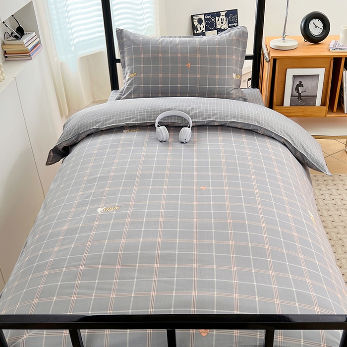 91家纺网 家纺一手货源 找家纺 锦润家纺2025新款全棉13372学生三件套纯棉宿舍六件套 潮音-深灰