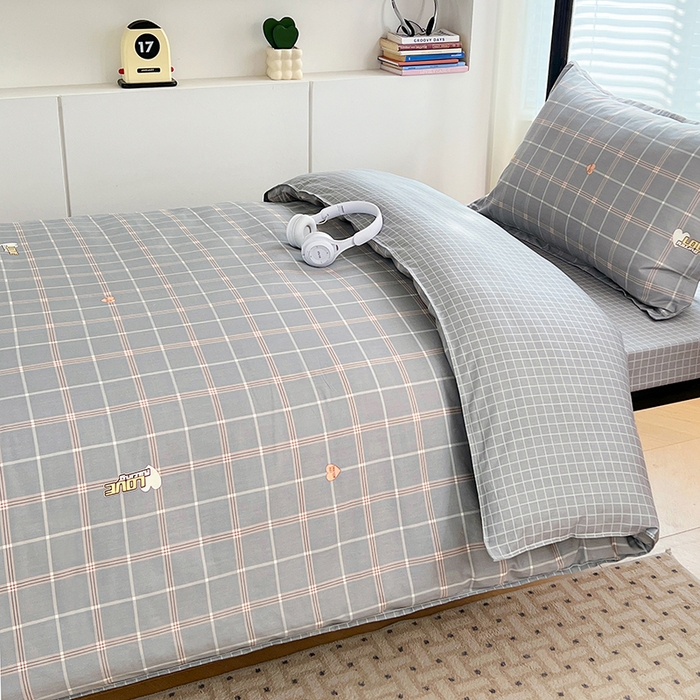 91家纺网 家纺一手货源 找家纺 锦润家纺2025新款全棉13372学生三件套纯棉宿舍六件套 潮音-深灰