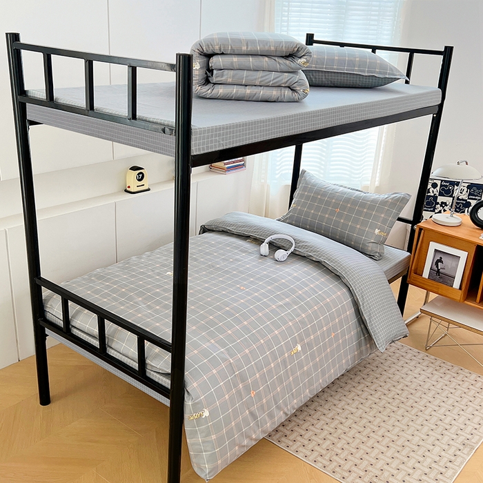 91家纺网 家纺一手货源 找家纺 锦润家纺2025新款全棉13372学生三件套纯棉宿舍六件套 潮音-深灰