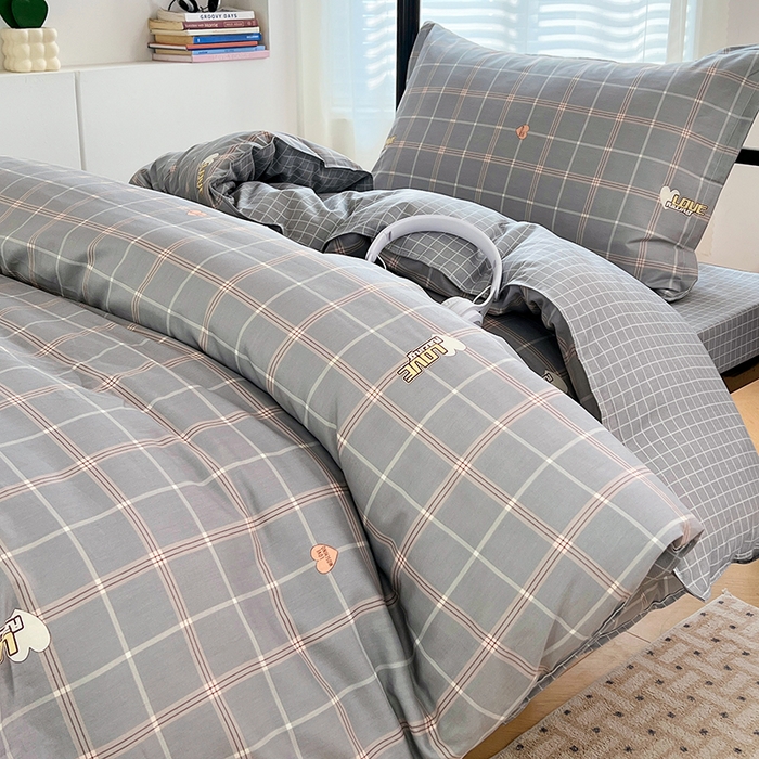 91家纺网 家纺一手货源 找家纺 锦润家纺2025新款全棉13372学生三件套纯棉宿舍六件套 潮音-深灰