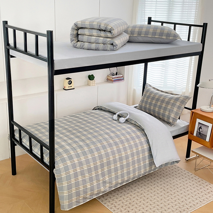 91家纺网 家纺一手货源 找家纺 锦润家纺2025新款全棉13372学生三件套纯棉宿舍六件套 泊雅-灰