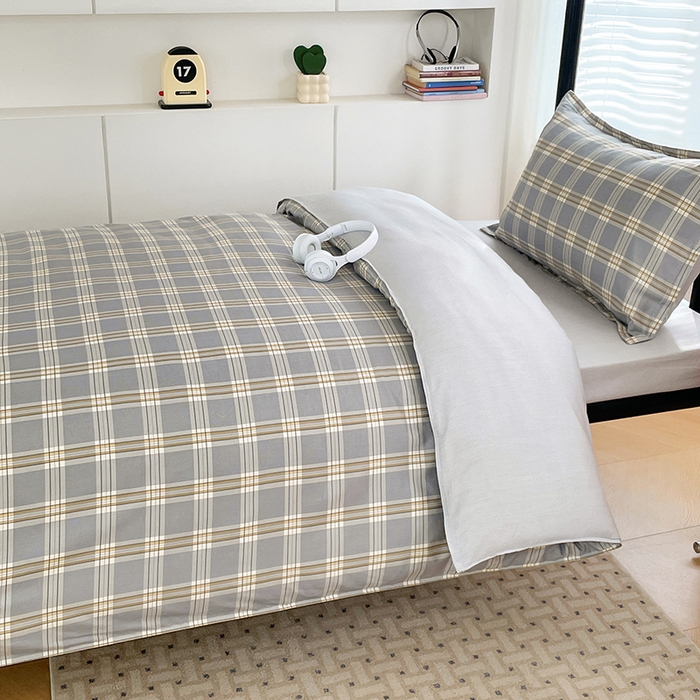 91家纺网 家纺一手货源 找家纺 锦润家纺2025新款全棉13372学生三件套纯棉宿舍六件套 泊雅-灰