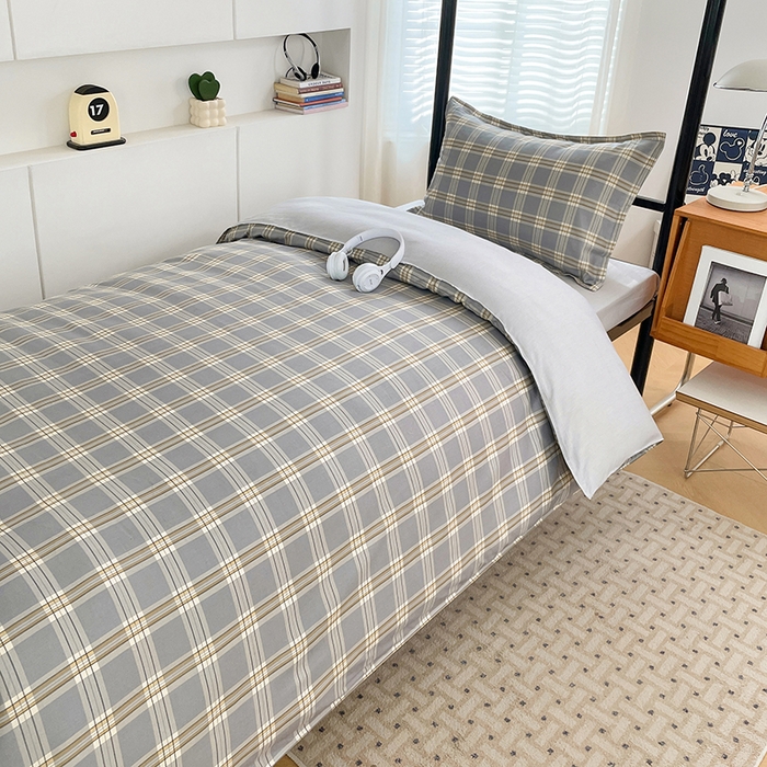 91家纺网 家纺一手货源 找家纺 锦润家纺2025新款全棉13372学生三件套纯棉宿舍六件套 泊雅-灰