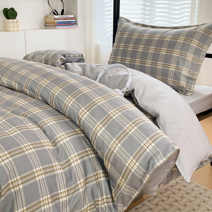 91家纺网 家纺一手货源 找家纺 锦润家纺2025新款全棉13372学生三件套纯棉宿舍六件套 泊雅-灰