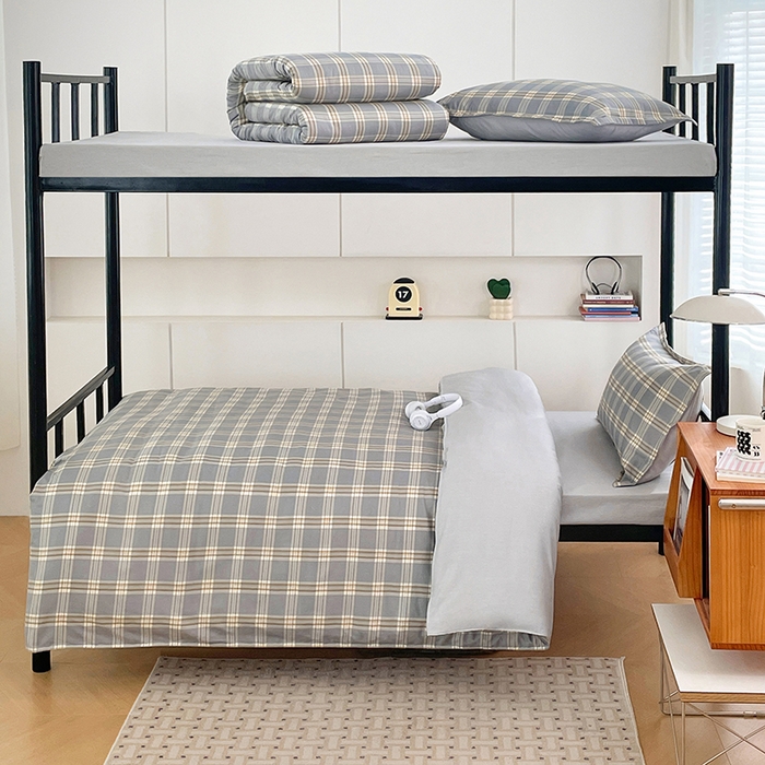 91家纺网 家纺一手货源 找家纺 锦润家纺2025新款全棉13372学生三件套纯棉宿舍六件套 泊雅-灰