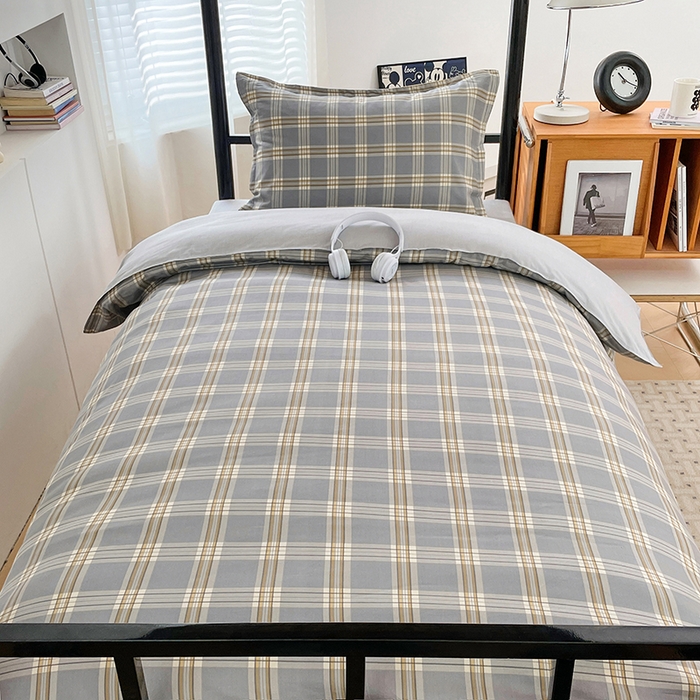 91家纺网 家纺一手货源 找家纺 锦润家纺2025新款全棉13372学生三件套纯棉宿舍六件套 泊雅-灰