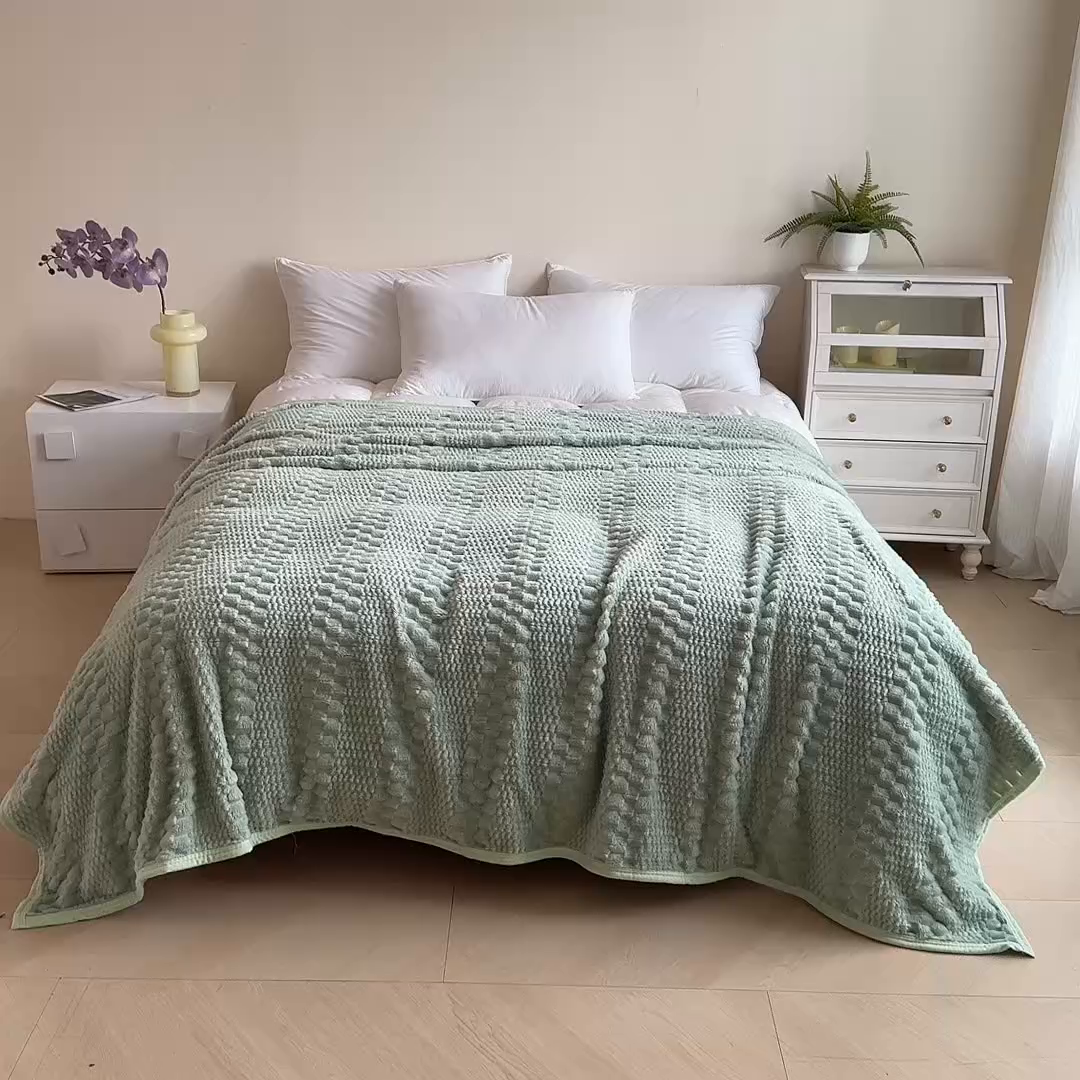 91家纺网 家纺一手货源 找家纺 胜百毛毯2025新金龟绒毛毯 浅绿