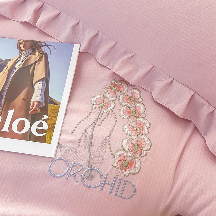 91家纺网 家纺一手货源 找家纺 梓之赫2025新款竹纤棉绣花四件套 绽放-樱花粉