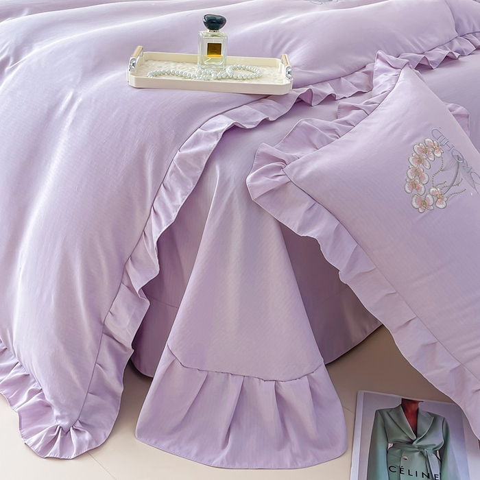 91家纺网 家纺一手货源 找家纺 梓之赫2025新款竹纤棉绣花四件套 绽放-紫色