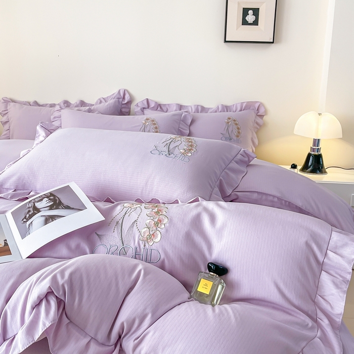 91家纺网 家纺一手货源 找家纺 梓之赫2025新款竹纤棉绣花四件套 绽放-紫色