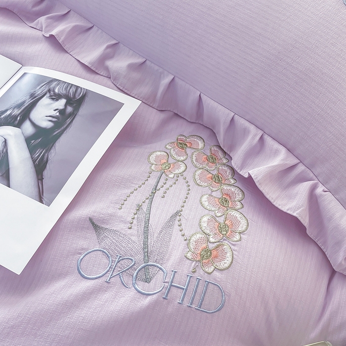 91家纺网 家纺一手货源 找家纺 梓之赫2025新款竹纤棉绣花四件套 绽放-紫色